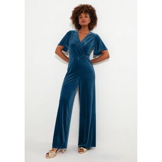Joe Browns Flutter Sleeve Velvet Jumpsuit in Blue Opal at Nordstrom, Size Medium