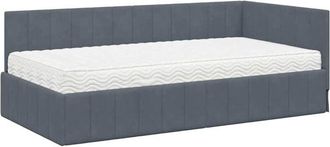 vidaXL Corner Bed Frame with Mattress Dark grey 90 x 190 cm Velvet vidaXL
