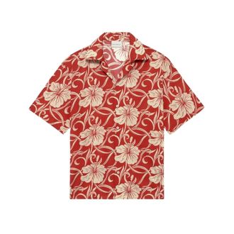 Dr&ocirc;le de Monsieur Short Sleeve Shirts, male, Red, Size: M Hibiscus Monograme Shirt