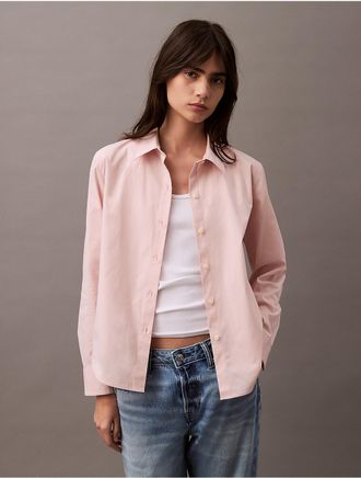 Calvin Klein Womens Poplin Pinstripe Classic Button-Down Shirt - Orange - S