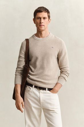 GANT Men Textured Cotton Crew Neck Sweater (XXXL) OAT MELANGE