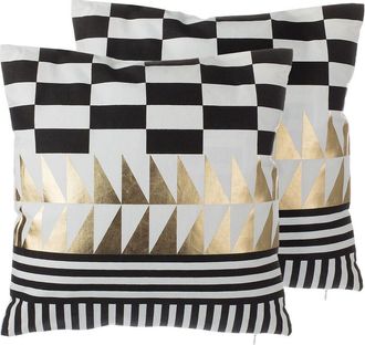 Beliani Conjunto De Cojines Decorativos De Algod&oacute;n Blanco Y Negro 45 X 45 Cm Patr&oacute;n Geom&eacute;trico Decoraci&oacute;n Moderna Glamour Dalia