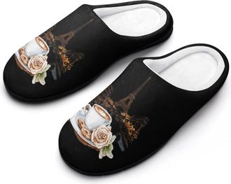 Generic Coffee Paris Eiffel Tower Funny Mens Slippers Cotton Warm House Shoes Memory Foam Sandals Print Size 7-14