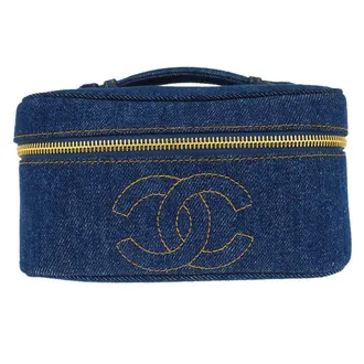 Chanel Vintage Timeless Cosmetic Case Denim Blue Denim_Jeans Handbag (Pre-Owned)