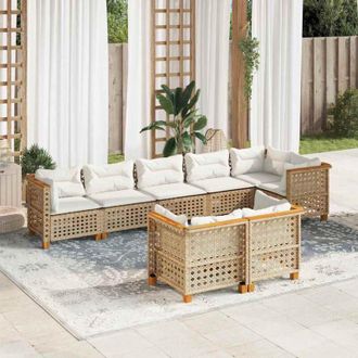 vidaXL Set De Sof&aacute;s De Jard&iacute;n Y Cojines 8 Piezas Rat&aacute;n Sint&eacute;tico Beige Vidaxl