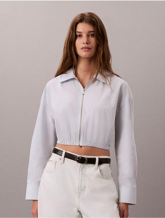 Calvin Klein Jeans Calvin Klein Womens Cotton Poplin Cropped Zip Shirt - Blue - XL