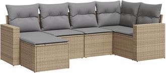 vidaXL Vidaxl - Juego De Sof&aacute;s Jard&iacute;n Con Cojines 6 Pzas Rat&aacute;n Sint&eacute;tico Beige