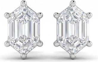 Pompeii3 Certified 1Ct TW Long Hexagon Diamond Studs 14k White Gold Earrings Lab Grown