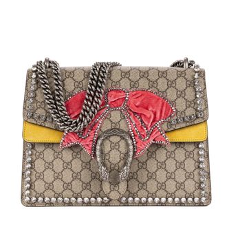 Gucci Pre-owned Womens Crystal Bow GG Supreme Dionysus Medium Shoulder Bag - Beige - One Size