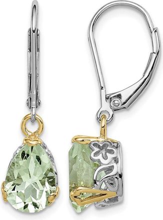 Diamond2Deal Sterling Silver with 14K Accent Rhodium-plated Green Quartz Drop Dangle Earrings
