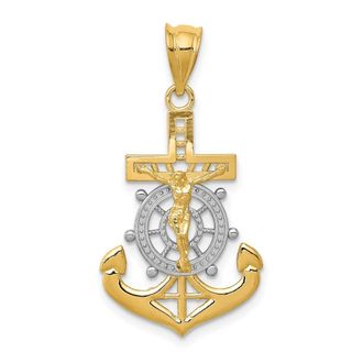 Diamond2Deal 14k Yellow Gold Rhodium Diamond-cut Mariners Cross Pendant