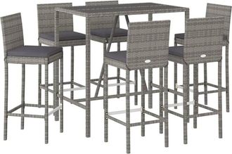 vidaXL vidaXL 7 Piece Garden Bar Set with Cushions Grey Poly Rattan