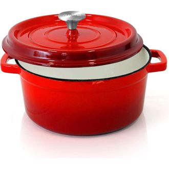 Nutrichef NutriChef Casseruola in Ghisa da 5 Litri, Forno Olandese Antiaderente in Rivestimento Smaltato con Coperchio, Rotonda Cocotte per Cuocere con