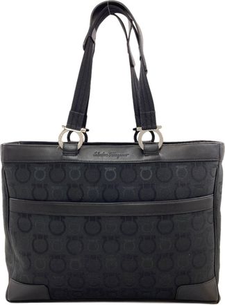 Ferragamo Gancini Black Canvas Tote Bag (Pre-Owned)
