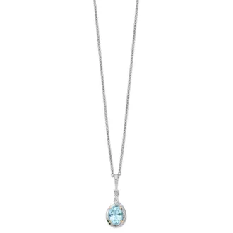 Diamond2Deal Sterling Silver with 14K Accent Rhodium-plated Sky Blue Topaz and Diamond Pendant Necklace