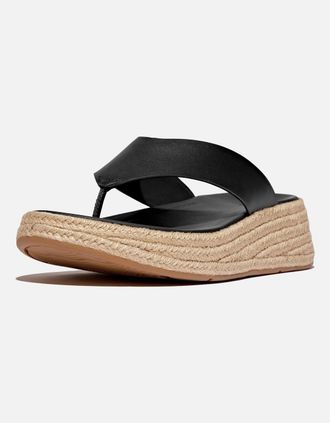 FitFlop Womens Fitflop F-Mode Toe Post Leather Mens Black Clogs - Size: 7