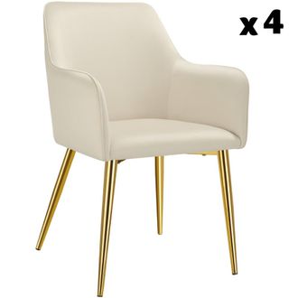 TecTake 4 Sillas de comedor, aspecto aterciopelado, reposabrazos, beige