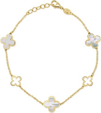 Italian Gold, Inc 14K Yellow Gold Alternating 5 Station Clover Bracelet - Mother of Pearl