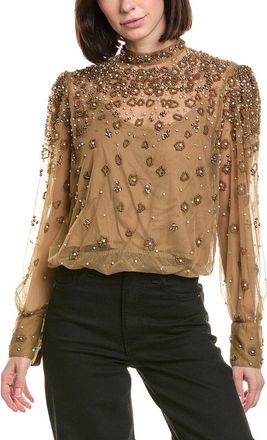 Farm Rio Farm Rio Embroidered Tulle Bubble Caramel Blouse