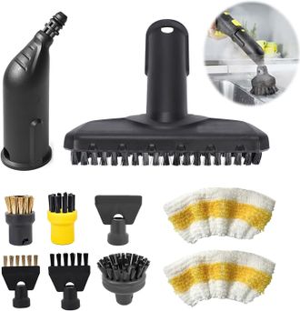 OEM Juego De 10 Accesorios Para Limpiador A Vapor Compatible Con K&auml;rcher Sc1 Sc2 Sc3 Sc4 Sc5: Cepillo Redondo, Cepillo Plano, Boquilla Curva, Cepillo De V
