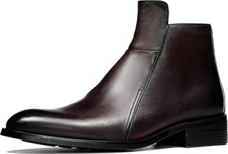 Generic Mens Chelsea Boots in Full-Grain Leather with Side Zipper | Cushioned Insole Dress Boots for Business & Casual Wear,Coffee Brown,5.5 UK