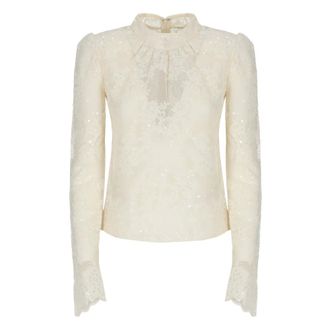 Self Portrait Top in Paillettes e Pizzo - - Blouses & Shirts - Donna - Bianco - S