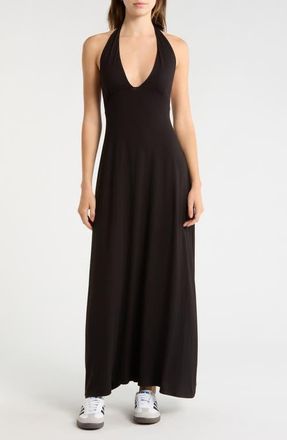 PacSun Alexa Plunge Halter Neck Midi Dress in Black at Nordstrom, Size Xx-Small