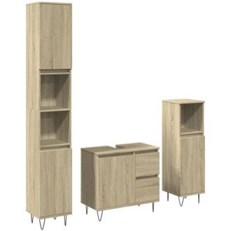 vidaXL Vidaxl - Set De Muebles De Ba&ntilde;o 3 Pzas Madera Contrachapada Roble Sonoma