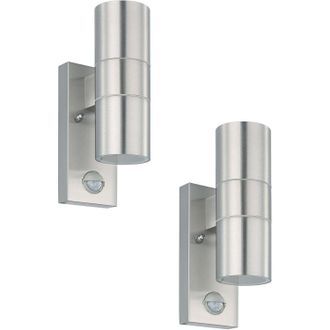 Loops 2 PACK IP44 Outdoor Wall Light & PIR Motion Sensor Stainless Steel 2x 3W GU10 in Metallics