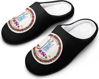 Generic Seal of Virginia State Funny Mens Cotton Slippers Soft Non-Slip Rubber Sole House Slipper Indoor Outdoor