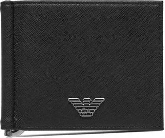 Emporio Armani ASV Compact Wallet - Heren - Portefeuilles - Zwart - ONE Size - Leer - Accessoires