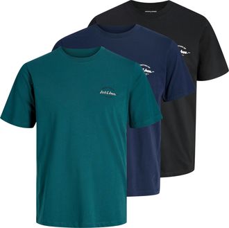 Jack & Jones Plus Size T-Shirt JJBRANDON TEE SS CREW NECK 3PK MP PLS, Herren, Gr. 4XL, atlantic deep pack:small with navy blazer, schwarz, Jersey, Obermaterial: 100% Baumwol