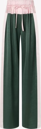 Serena Bute Satin Wide Waistband Jogger - Dark Green and Pale Pink