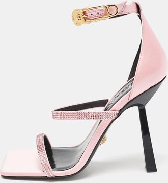 Versace Pink Satin Safety Pin Ankle Strap Sandals