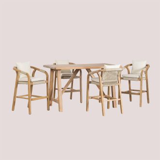 Sklum Sklum - Set De Mesa Alta Rectangular 160x90 Cm Y 4 Taburetes Altos De Jard&iacute;n En Madera De Acacia Dubai