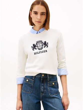 Tommy Hilfiger Womens Hilfiger Crest Logo Sweater - White - XXL
