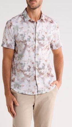 John Varvatos Sean Abstract Woodland Print Short Sleeve Modal Button-Up Shirt in Twine at Nordstrom Rack, Size X-Large
