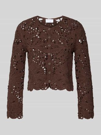 Jake*s Cardigan aus H&auml;kelspitze mit Rundhalsausschnitt in Dunkelbraun, Gr&ouml;&szlig;e XXL