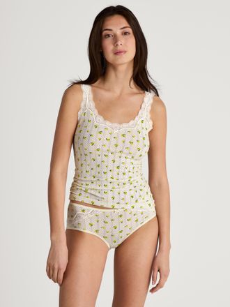 CALIDA Tanktop CALIDA Toujours Print, Damen, Gr. M (44/46), weiss (charm cream), Single Jersey, Obermaterial: 95% Baumwolle, 5% Elasthan, figurbetont h&uuml;ftbed