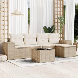 vidaXL Juego De Sof&aacute;s Jard&iacute;n Con Cojines 6 Pzas Rat&aacute;n Sint&eacute;tico Beige Vidaxl