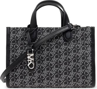 Michael Kors Gigi Large Empire Logo Jacquard Tote Bag - Dames - Handtassen - Zwart - ONE Size - Katoen - Tassen