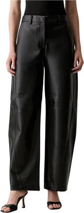 Karl Lagerfeld Kunstleren Broek - Dames - Wijde Broeken - Zwart - S - Polyester - Broeken