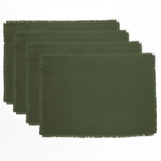 Solino Home Linen Placemats Set of 4, 14 x 19 Inch for Dining Table, Holiday and Everyday Table Decor - Fringe in Desert Green at Nordstrom, Size