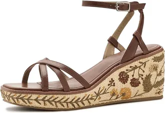 Bernardo Cairo Embroidery Womens Wedge Shoes Saddle : 8.5 M, Leather