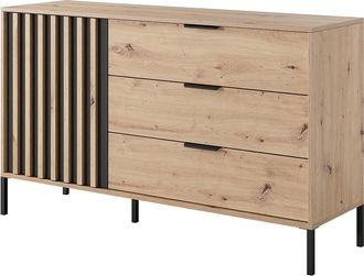 Vente-Unique Cómoda 1 puerta y 3 cajones - Color: natural y negro - ARIADA