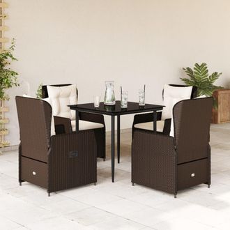 vidaXL Set Comedor De Jard&iacute;n 5 Piezas Y Cojines Rat&aacute;n Sint&eacute;tico Marr&oacute;n Vidaxl