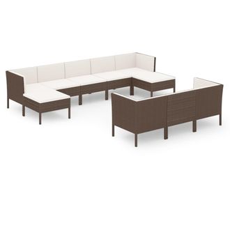 vidaXL Set Muebles De Jard&iacute;n 10 Piezas Cojines Rat&aacute;n Sint&eacute;tico Marr&oacute;n Vidaxl