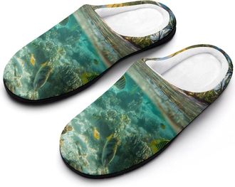 Generic Coconut Trees Beach Fish Mens Slippers Comfortable And Non-slip Cotton Slipper Shoe for House