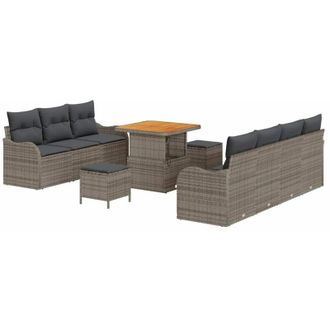 vidaXL Conjunto De Sof&aacute; De Jard&iacute;n 10 Pcs Gris Rat&aacute;n Sint&eacute;tico Vidaxl