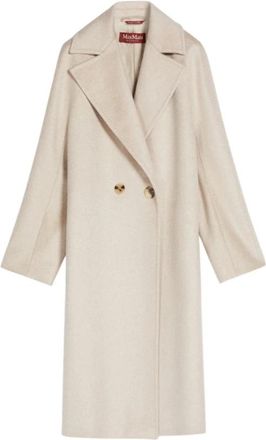 Max Mara Dubbelrijige Cocoonjas - Dames - Mantel - Beige - S - Kasjmier - Jassen